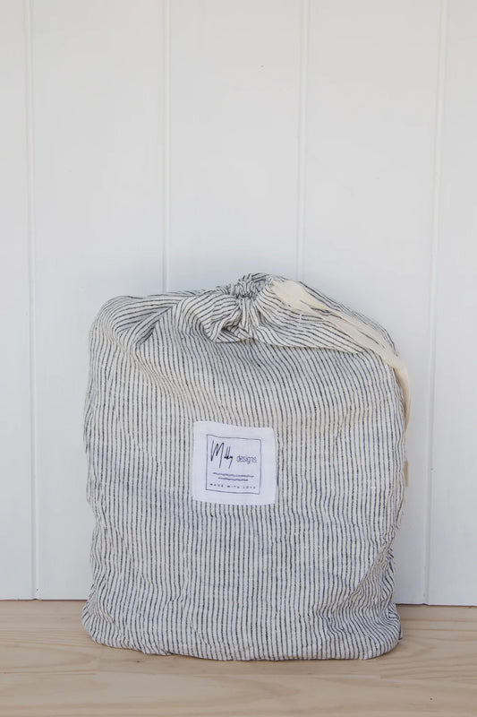PINSTRIPE LINEN COT SHEET