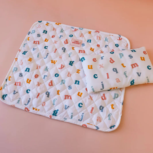 tiny harlow doll's quilted bedding set -PEACHY ALPHABET